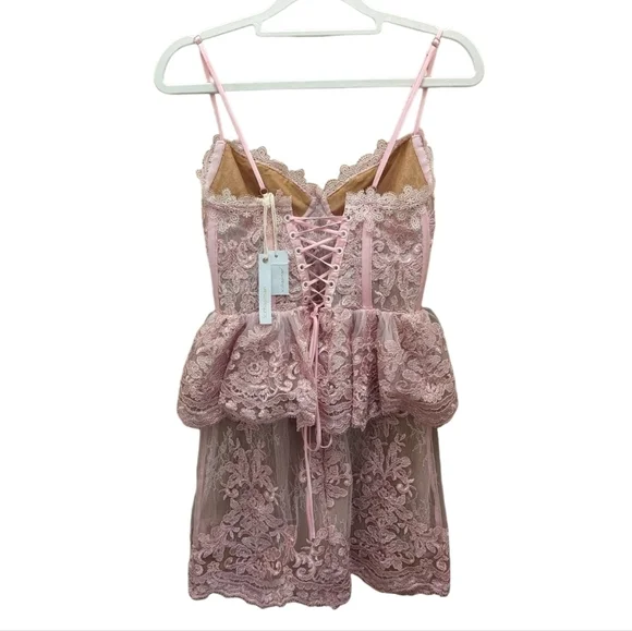 NWT V. Chapman Pink Lace Poppy Corset Peplum Mini Dress Size 2